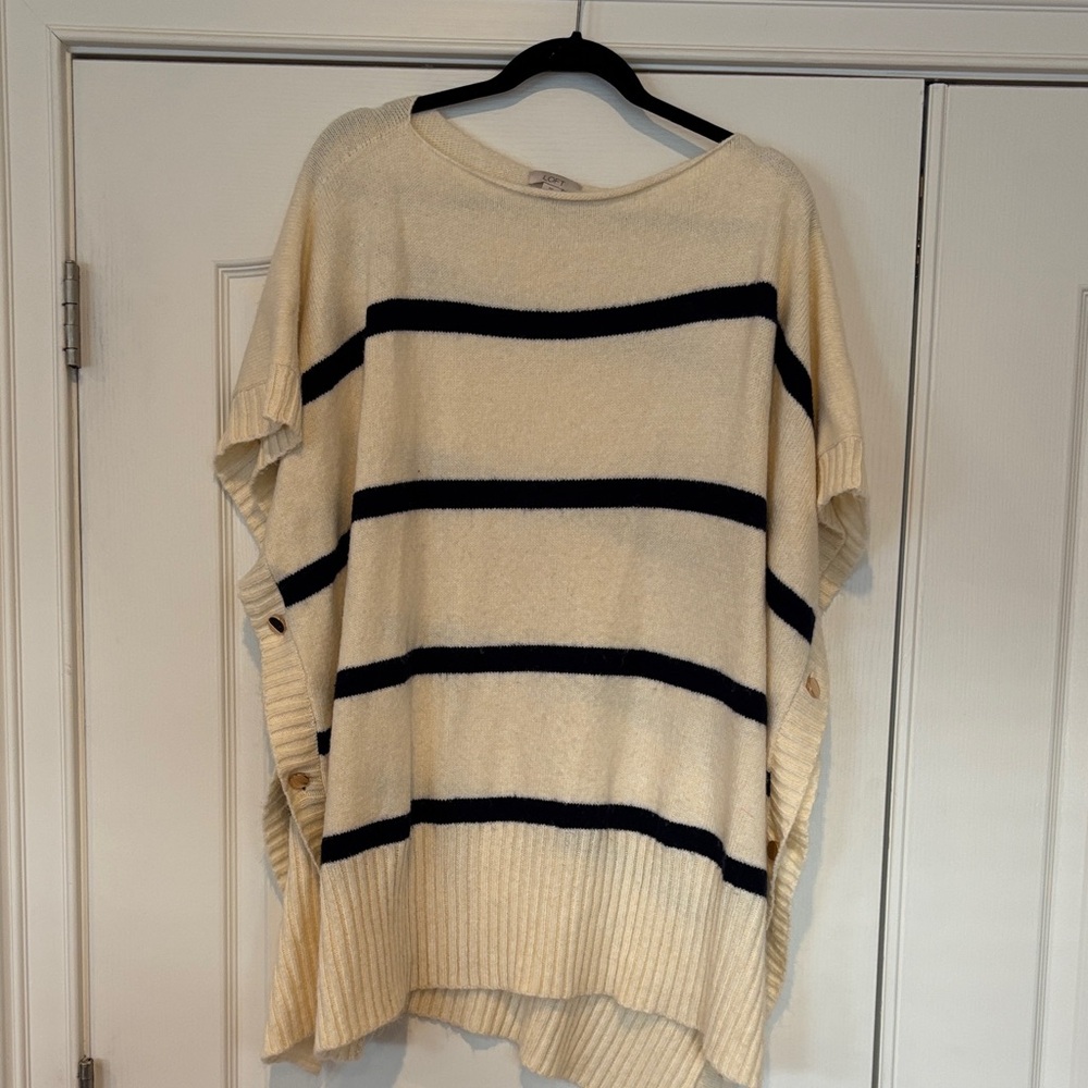 LOFT Cream and Navy Striped Poncho Sweater- Size M/L